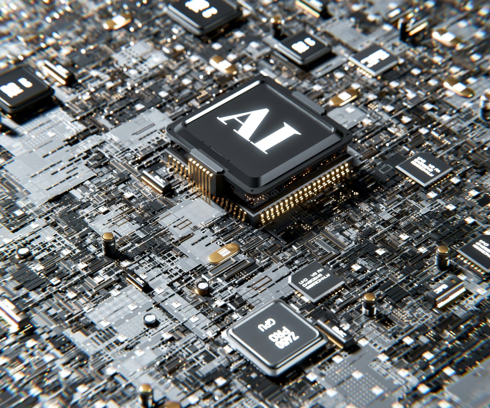 a computer Une professionnelle explique une infographie comparative de cartes dans un environnement de bureau moderne.chip with the letter a on top of it